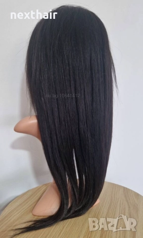 Черна перука от микс естествен косъм и примеси 70 см с Lace 4×4, снимка 4 - Аксесоари за коса - 52906961