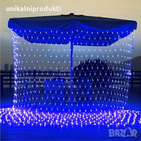 Коледни LED лампички мрежа 3м x 2м 360 диода снежно синя IP защита 8 програми