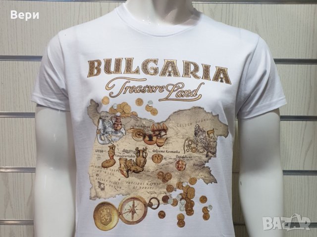 Нова бяла мъжка тениска с трансферен печат България - Treasure Land (Земя на съкровищата), снимка 3 - Тениски - 28213431