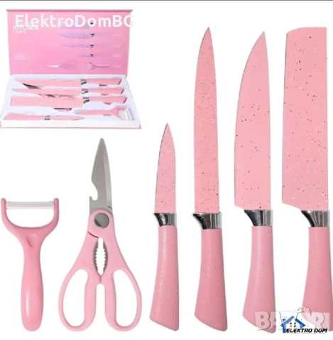 Комплект от 6 части розови кухненски ножа, снимка 1