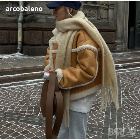 Дамско топло свободно яке от изкуствена кожа и изкуствена агнешка вълна, 2цвята, снимка 7 - Якета - 43528357