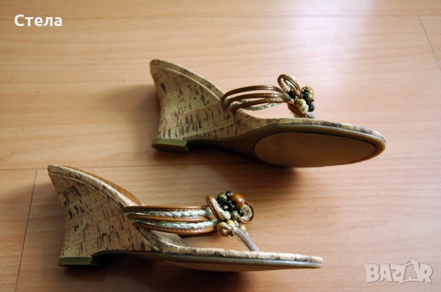 Летни дамски обувки – нови, имитация на корк, с платформа, беж, снимка 4 - Дамски ежедневни обувки - 27594353