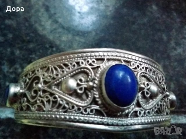 Стара сребърна гривна уникат с естествени камъни, снимка 2 - Обеци - 26850349