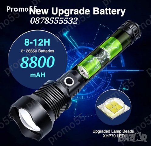 USB Акумулаторен лед фенер Police 900 000W водоустойчив с увеличение, снимка 2 - Къмпинг осветление - 43939547