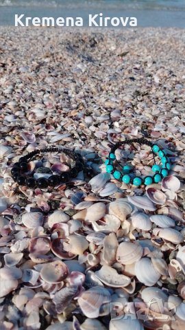 Гривни Шамбала от естествени камъни тюркоаз и оникс. Подходящи и за за двойки. Ръчна изработа. , снимка 1