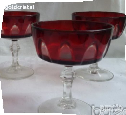 чаши френски червен кристал лукс, снимка 5 - Антикварни и старинни предмети - 18594015