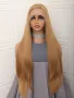 80 см дълга права медено руса перука с дантела 13*4*1, снимка 6