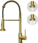 Кухненски смесител за мивка BESy - матово злато, 2 функции и издърпващ се чучур, снимка 1