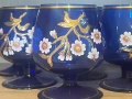 6 винтидж кристални чаши  Bohemia ръчно рисувани, кобалтово сини с позлата, снимка 2