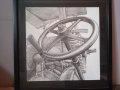 Картина, графика, "Части от стари локомотиви", рамкирана под стъкло, снимка 1 - Картини - 43311605