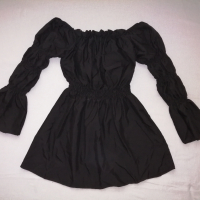 Дамска къса рокля с дълги буфан ръкави в черен цвят р-р S, снимка 11 - Рокли - 44863522