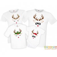Коледни тениски Елени Deer face, снимка 4 - Тениски - 35072256
