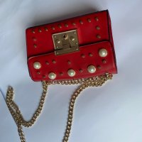 Червена чантичка с перли, снимка 6 - Чанти - 35192433
