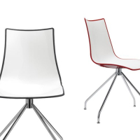 Дизайнерски въртящ се стол с хромирани крака и полимерна двуцветна седалка , снимка 3 - Столове за офис - 44858884