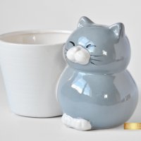 Котка - Кашпа за сукуленти / Подарък за дома / Керамична кашпа с котка , снимка 5 - Саксии и кашпи - 40513352