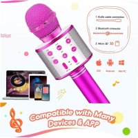 Караоке микрофон за деца Wireless, SD card, Розов, снимка 5 - Тонколони - 43145727