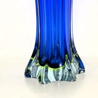 Голяма стара ваза Мурано - кобалтово и ураново стъкло, снимка 5 - Вази - 43914233