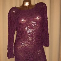 MONGUL M/L Дантелена, прозрачна рокля бордо с дълъг ръкав , снимка 2 - Рокли - 34853367