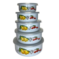Емайлирани купи за храна с капак - комплект 5 броя, снимка 5 - Аксесоари за кухня - 44894841
