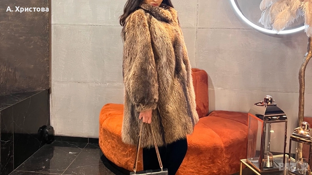 Бежово космато палто ЕСТЕСТВЕН косъм, снимка 1