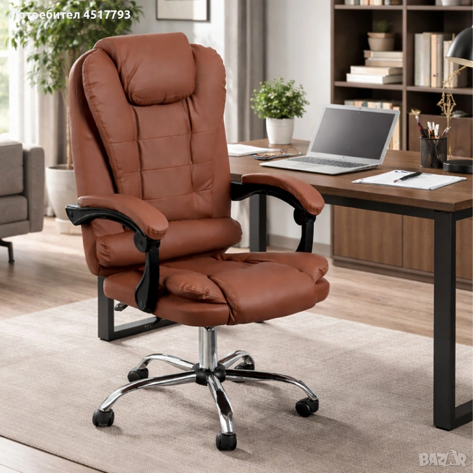 Ергономичен офис стол с лумбална опора от еко кожа, снимка 1