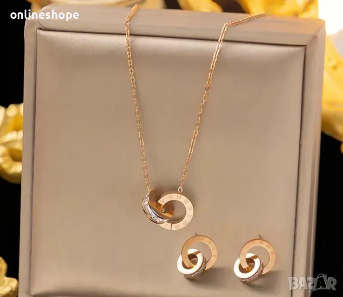 Комплект колие и обеци с 18к златно покритие - Римски цифри, снимка 1