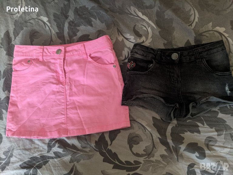 Къса розова пола дънкови панталонки момиче 128 140 размер, снимка 1