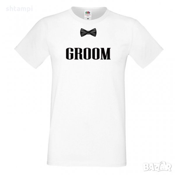 Мъжка тениска за ергенско парти GROOM bowtie за младоженец с папионка, снимка 1