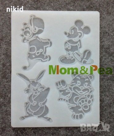 Мики Маус Заек Тигър Хипопотам плитък силиконов молд форма шоколад фондан украса декор , снимка 1