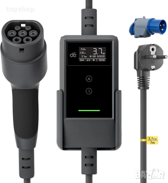 ЧИСТО НОВА зарядна станция за електрически автомобили тип 2 Schuko 3.7 kW [7 м, 6-16 A] 3/Y, ID.3..., снимка 1