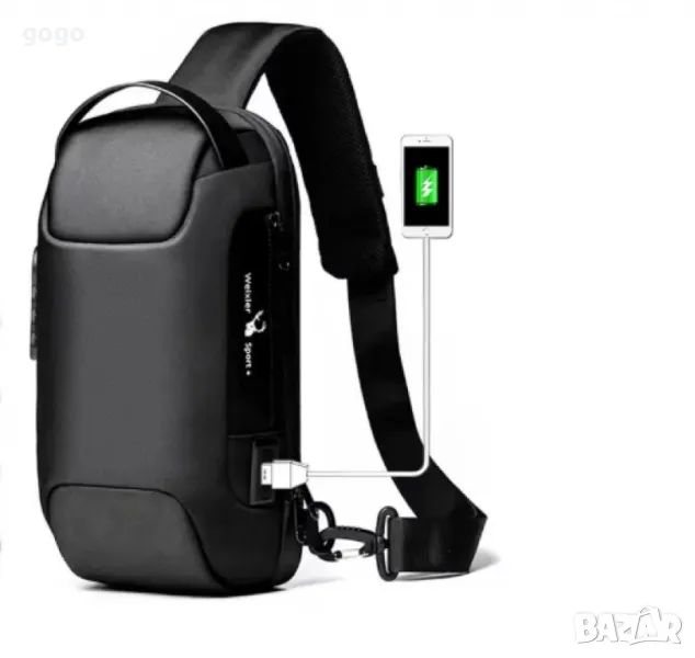 Мъжка чанта за през рамо Crossbody с USB зареждане, водоустойчива и с противокраден джоб, снимка 1