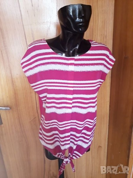 Цикламена тениска с връзки на бели линии Л, снимка 1