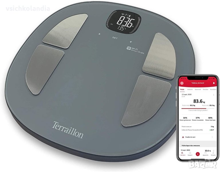 Везна за импеданс TERRAILLON 14710 Wi-Fi свързана, 4 сензора, приложения "MyHealth" (код 734), снимка 1