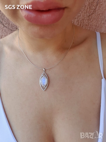 сребърна висулка с лунен камък, танзанит или розов опал, снимка 1