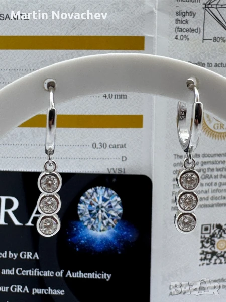 Сребърни обеци с мойсанит  (Диамант), снимка 1
