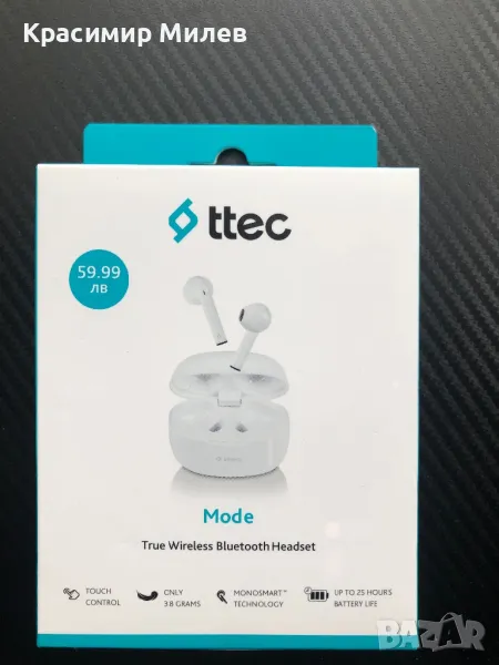 Безжични Слушалки TTEC 2KM145B,True Bluetooth Headset, снимка 1