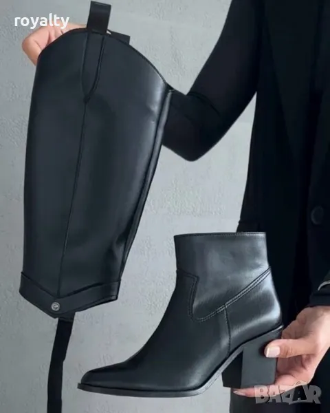 Ботуши на ток - черна кожа, снимка 1