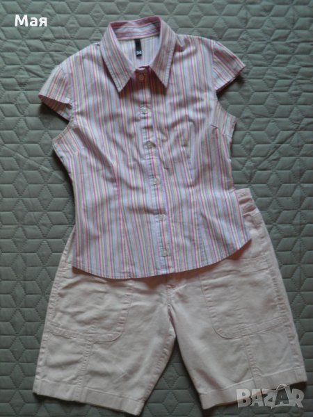 Дамски сет риза с къс ръкав H&M и розови  къси панталонки , снимка 1