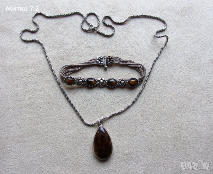 Сребърен комплект от медальон и гривна, снимка 1