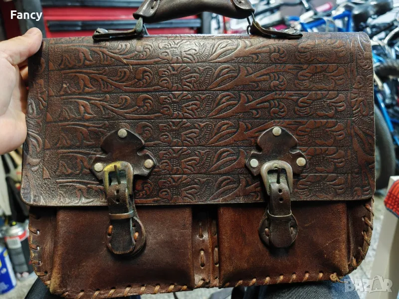 винтидж дамска чанта естествена кожа 36/27/10 см, снимка 1