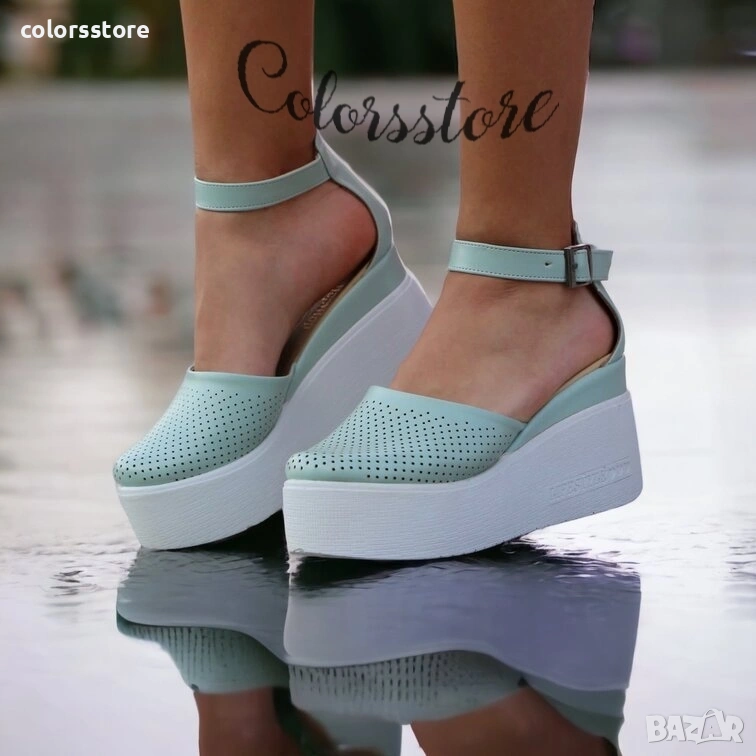 Сандали на платформа - мента кожа с бяло ходило - SM150 , снимка 1