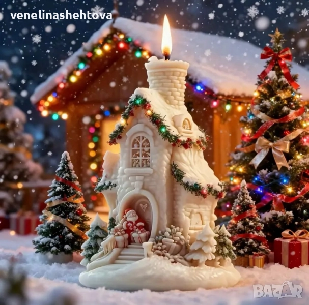 3D Коледна къща къщичка с дядо Коледа силиконов молд форма свещи гипс сапун смола шоколад , снимка 1