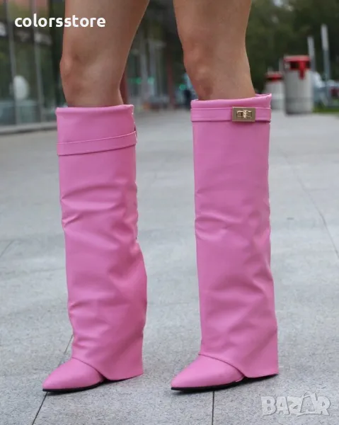Ботуши на платформа - розова кожа - K-40, снимка 1