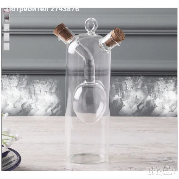  Стъклен оливерник 2в1 ,Боросиликатно стъкло,Коркови тапи,Сърцевина яйцевидна- 300мл. , снимка 1