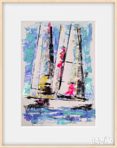 Лодки, акрил върху картон, 46х62см., снимка 1