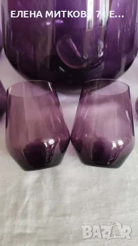 Комплект за пунш/компот или каквото си решите от цветно кристално стъкло в наситено лилаво, снимка 8 - Сервизи - 49611443