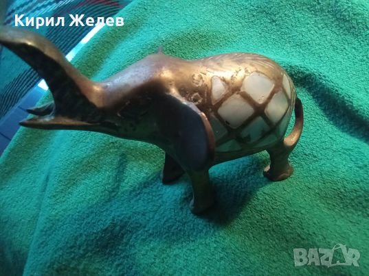 Стара РЯДКА БРОНЗОВА ФИГУРКА СЛОНЧЕ за ЩАСТИЕ СТАТУЕТКА МАЙСТОРСКИ ИНКРУСТИРАНА със СЕДЕФ 32846, снимка 7 - Колекции - 39100514