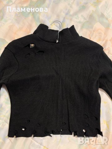 Черен комплект пола + блуза с накъсани елементи, снимка 5 - Поли - 40879187