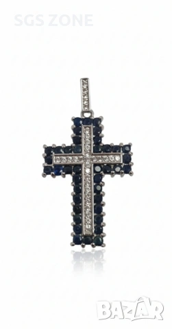 Сребърен кръст с рубин, изумруд или сапфир, снимка 3 - Колиета, медальони, синджири - 53029684