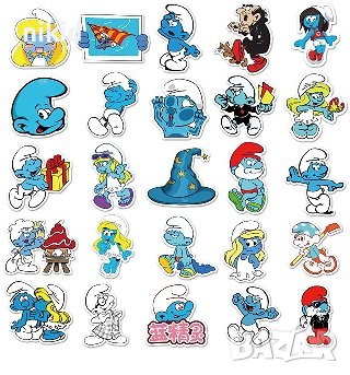 50 бр Смърф Смърфовете The smurfes самозалепващи лепенки стикери за украса декор картонена торта, снимка 10 - Други - 36669022